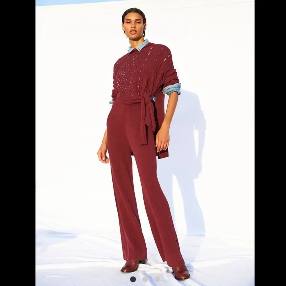 FREE PEOPLE Womens Harper Two Piece Wide Leg Crop Sweater Set in Very Berry XS